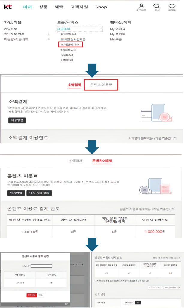 KT정보이용료 조회 및 한도 신청