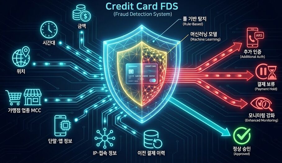 신용카드 FDS(이상거래탐지) 시스템 맵 일러스트