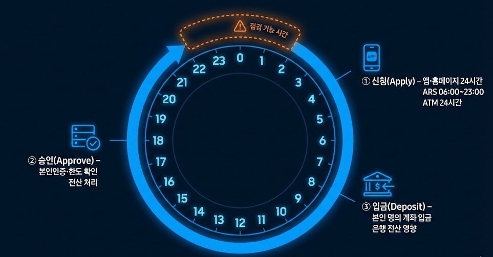 원형 24시간 시계(24h clock)가 배치된 미니멀 타임라인 인포그래픽