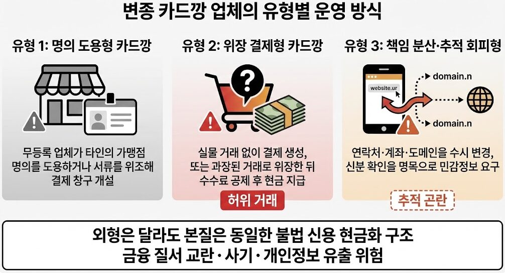 변종 카드깡 업체의 유형별 운영 방식
