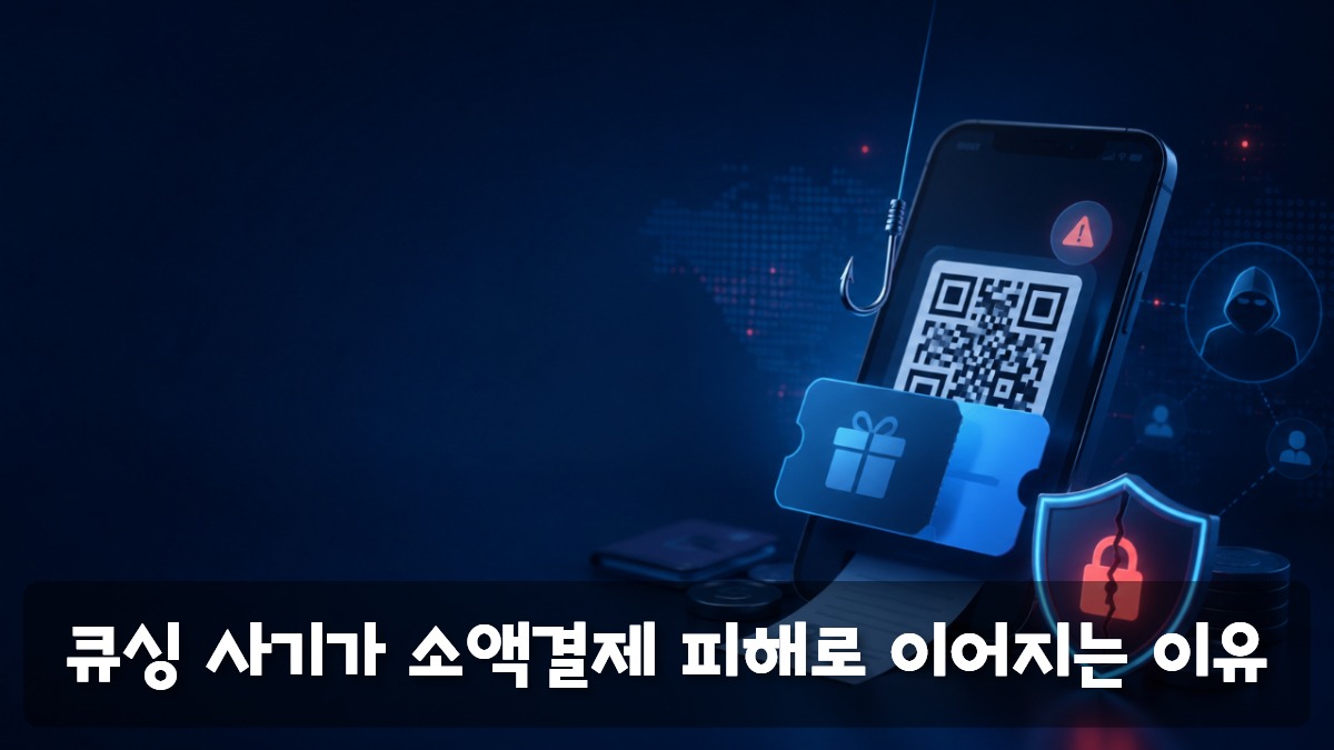 QR코드 사기와 소액결제 피해 위험을 표현한 스마트폰 보안 이미지