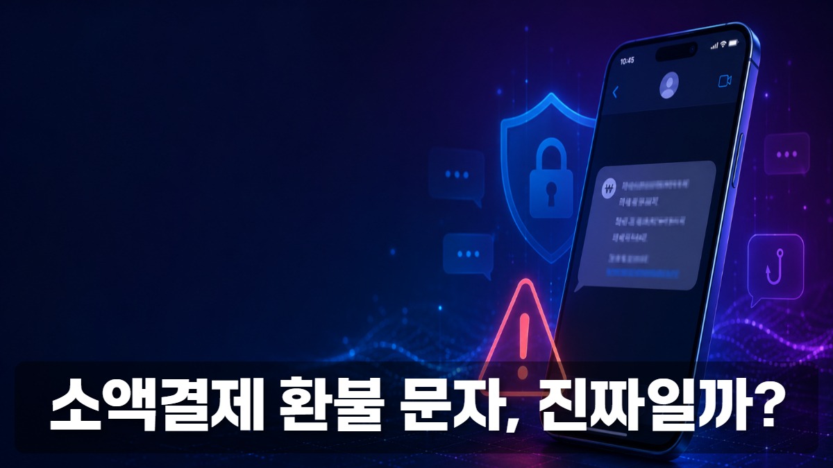 스미싱 환불 문자를 경고하는 스마트폰 보안 이미지
