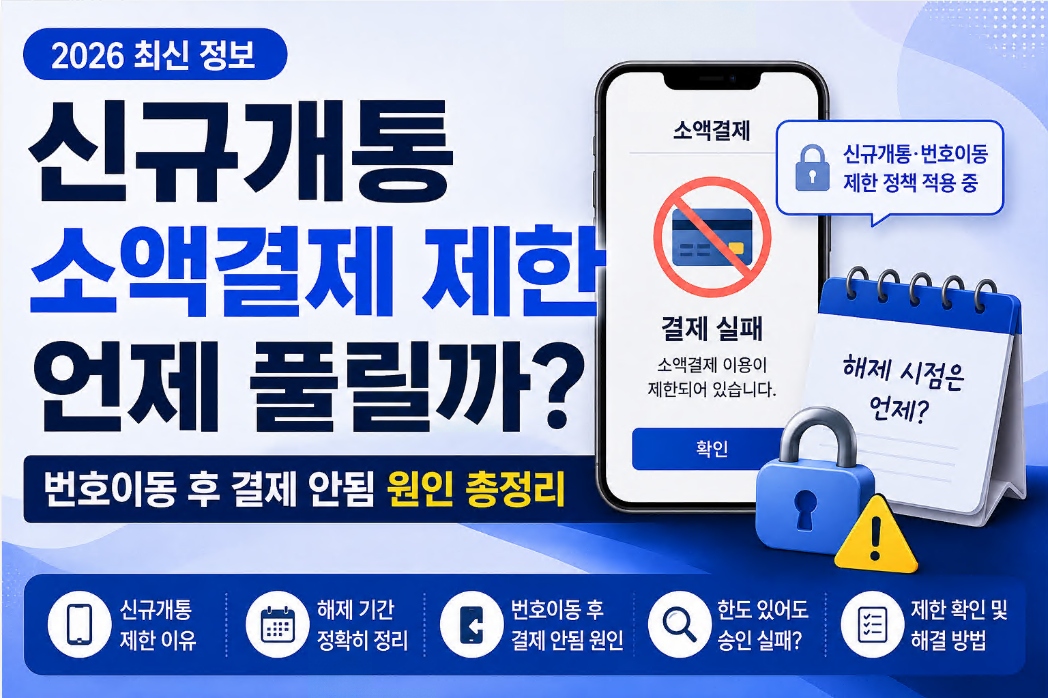 신규개통 및 번호이동 후 소액결제 제한과 결제 실패 원인을 설명하는 이미지